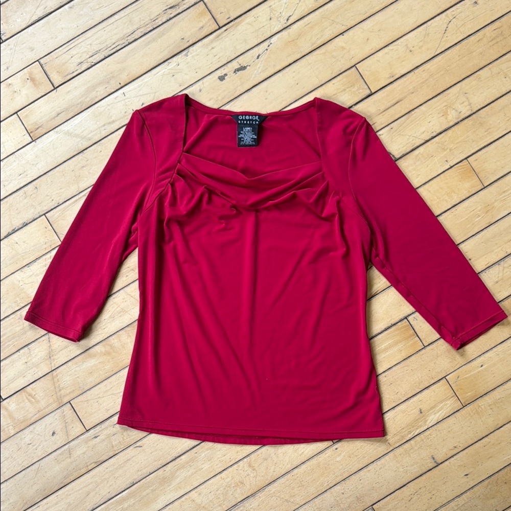 Red Ruched 3/4 Sleeve Blouse